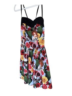 Hell Bunny Dia de los Muertos Corset Dress Skull Floral M